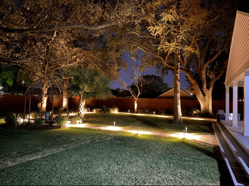 Beautify outdoor landscaping lighting crafted and installed by Eric's Tidy Turf, LLC in the greater new orleans area