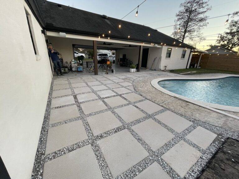 Poolside pavers crafted and installed by Eric's Tidy Turf, LLC in the greater new orleans area