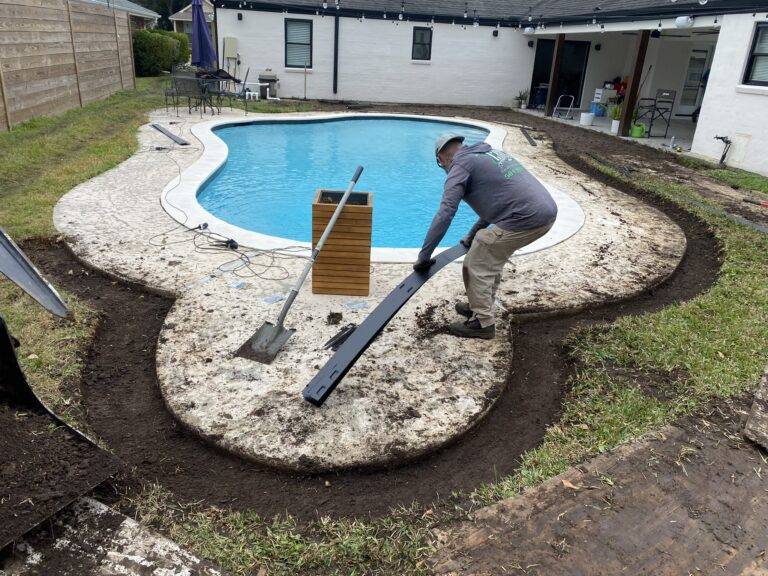 Poolside pavers crafted and installed by Eric's Tidy Turf, LLC in the greater new orleans area