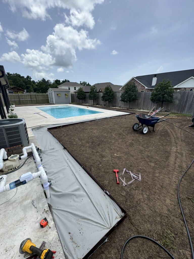 Sod grading and hardscaping installation by Eric's Tidy Turf, LLC in the greater new orleans area